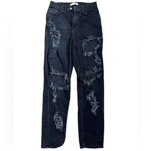 Vibrant miu black distressed women’s straight leg jeans